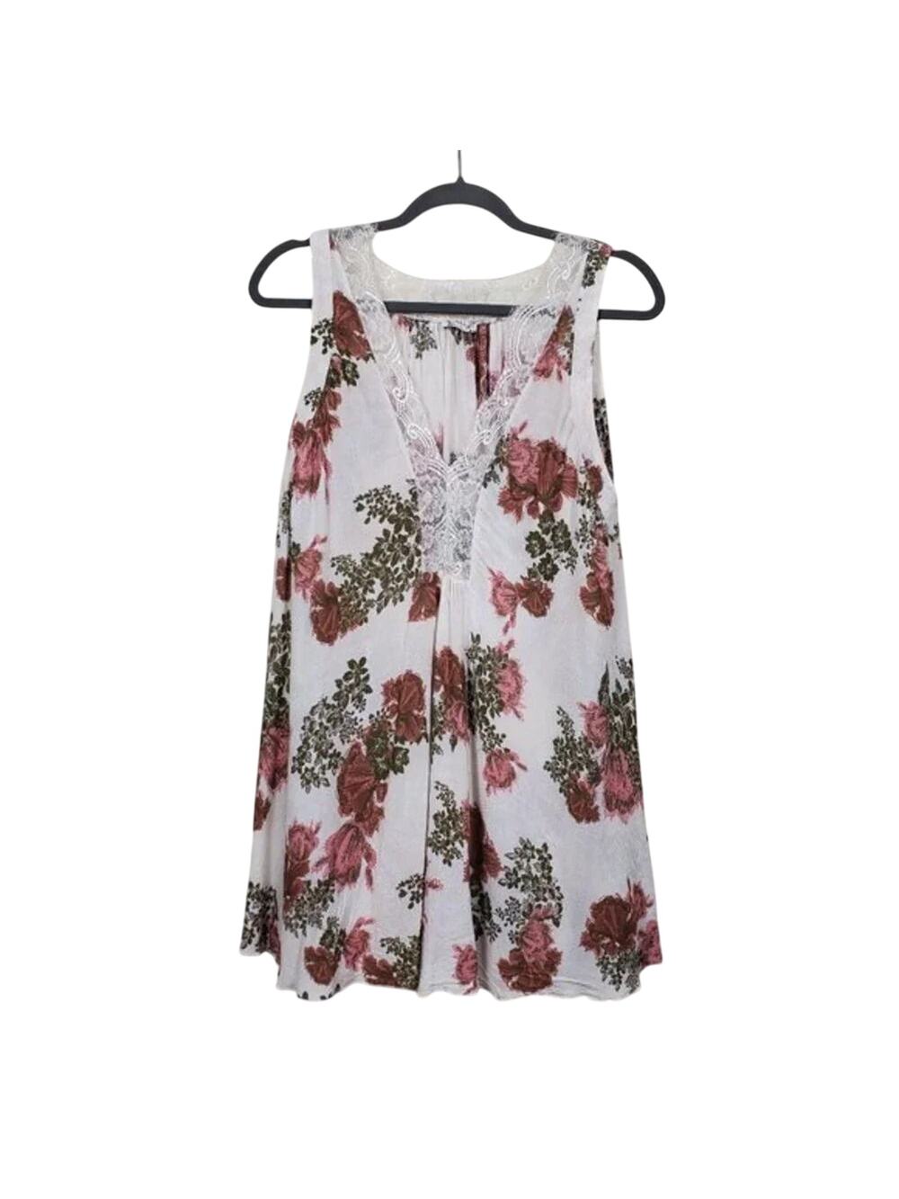 Intimately Free People Floral Lace Trim Sleepshirt Womens Size S Pink Cream Boho